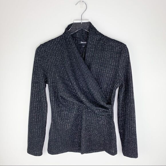 NWT Brand New DKNY Long Sleeve Sweater Cross-Over Sparkle Sweater‎ Sz S - Picture 1 of 13